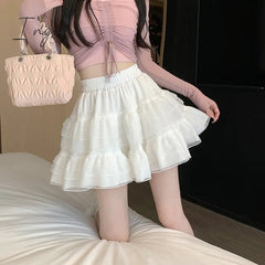 Ingvn - Lace High Waisted Skirt for Women 2023 New Elegant Fashion Ball Gown Skirts Chic A Line Casual White Black Mini Skirt