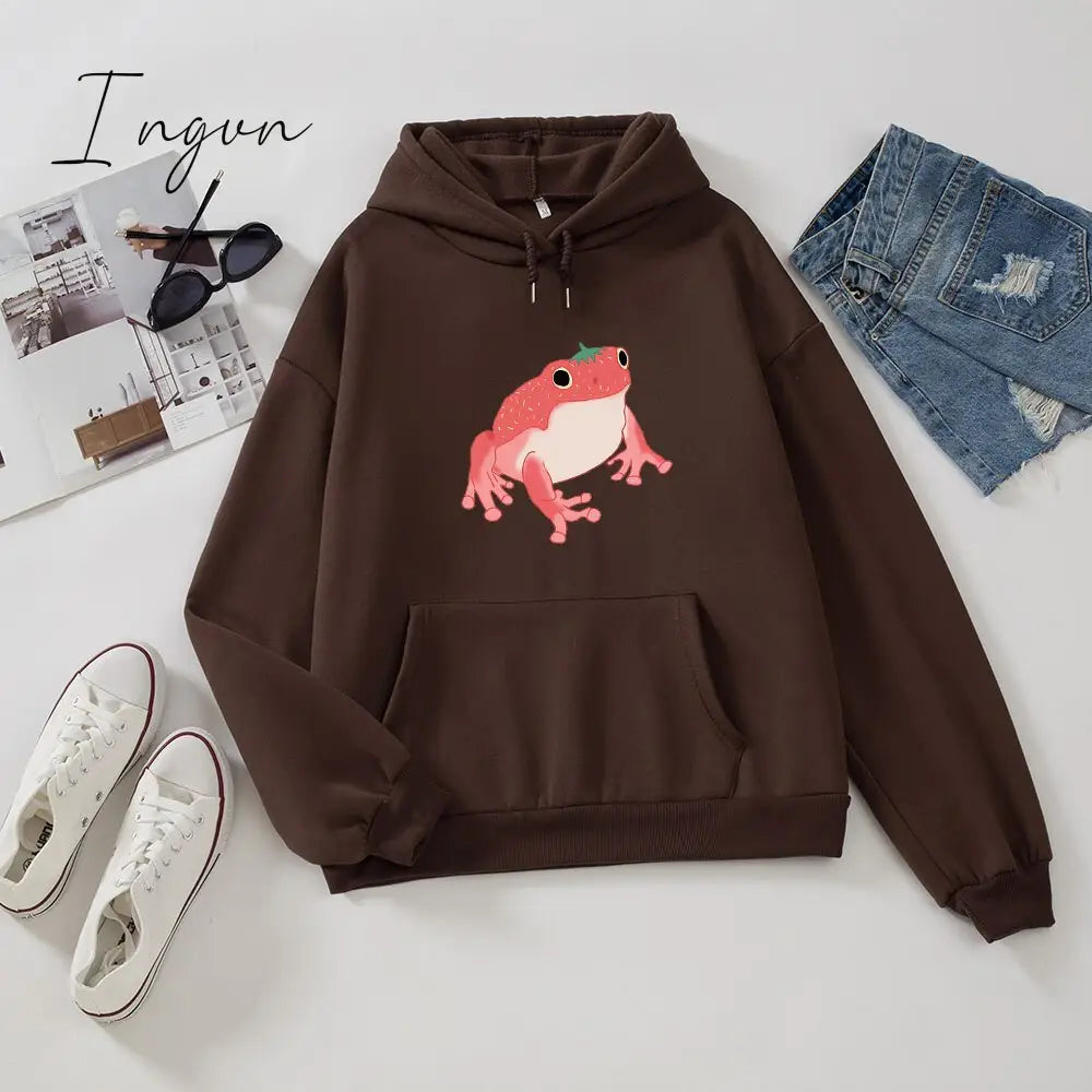 Ingvn - winter night out outfit Frog Sweatshirt Oversized Clothes Harajuku Long Sleeve Hooded Kawaii Hoodie for Girls Women Hoodies Pocket Pink Sweatshirts