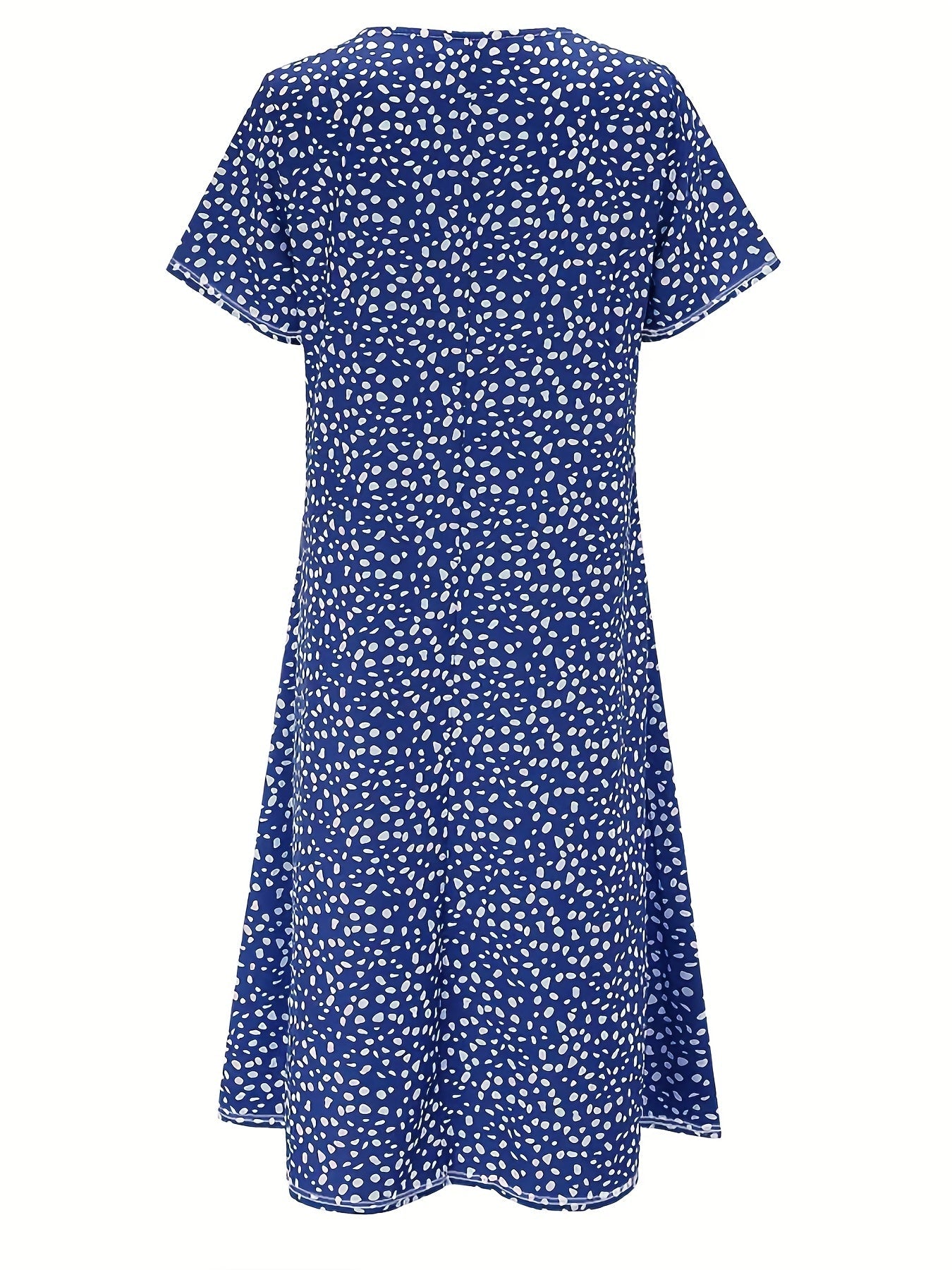 Bohemian Floral Charm - Dual Pocket Crew Neck Dress with Short Sleeves - Stylish Casual Womens Clothing for Summer