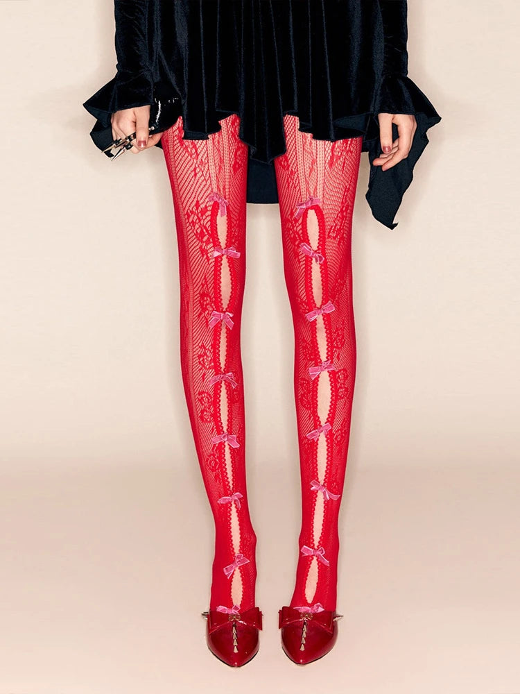 Ingvn  Sexy Leggings  Woman Clothes High Waist Hollow Out Bowknot Slim Pants Streetwear Night Club Outfit Female Skinny Tights