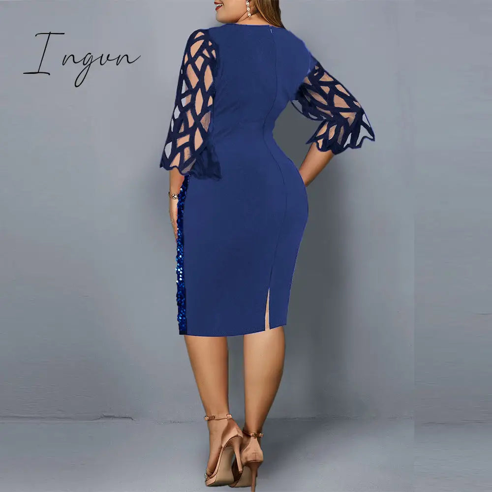 Ingvn - Party Dresses Plus Size Women's Summer Dress for Women Elegant Sequin Green Bodycon Dress Evening Wedding Outfits 4XL 5XL