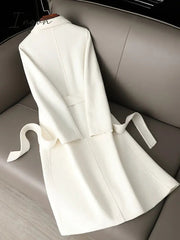 Ingvn - White double-sided cashmere coat women's mid-length over-the-knee autumn new high-end slim Australian wool woolen coat
