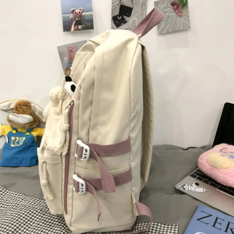 Ingvn  Girls Black Travel Waterproof School Bag Women New Nylon Laptop Book Bag Trendy Fashion Cute Female College Backpack Cool