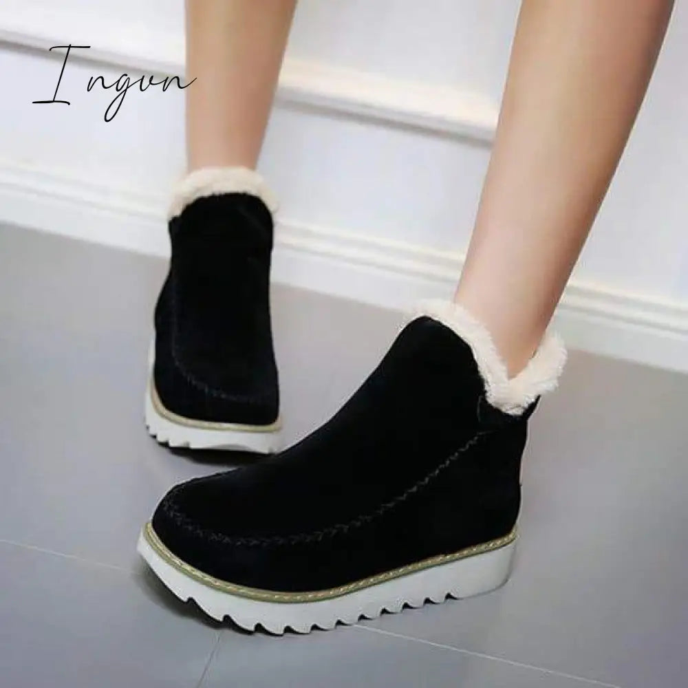 Ingvn - Fur Lining Ankle Snow Boots