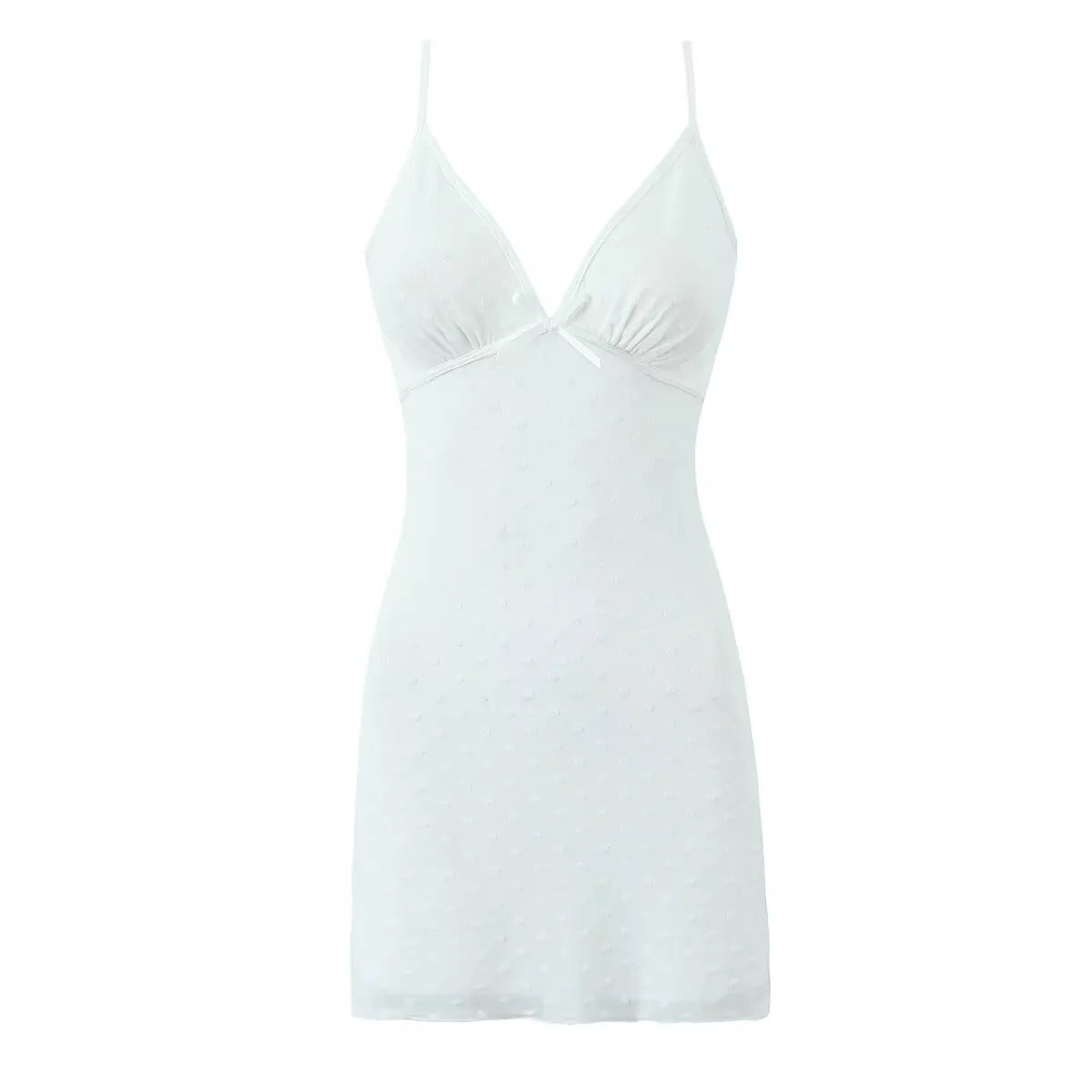 Sexy Women Flocking Polka Dot Mesh Dress Summer Lady Thin Straps V Neck A-line Sling Mini Dress White Robe