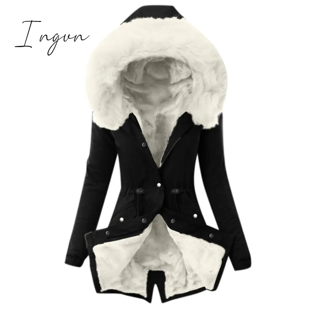 Ingvn - Ultra Cozy Fur Button Up Waist Drawstring Pocket Cotton Coat