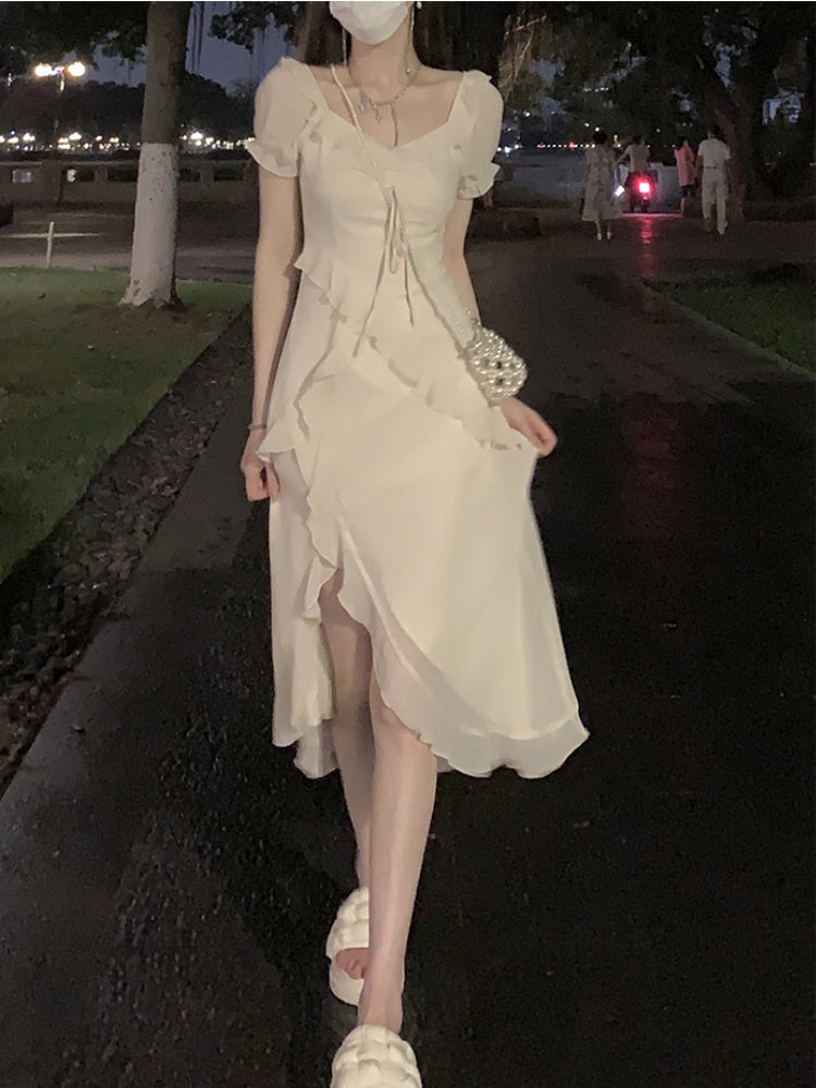 Fairy 2 Piece Dress Set Woman Casual Long Sleeve Crop Tops + Elegant Solid Strap Midi Dress Party Korea Fashion Suit Summer