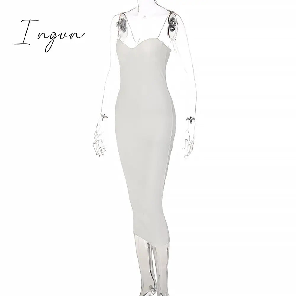 Ingvn - Straps Bodycon Sexy Prom Midi Dress for Women's Summer Elegant Evening Party White Backless Slip Long Dresses Woman Clothes