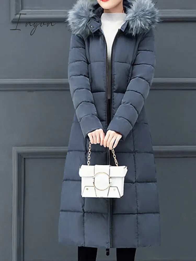 Ingvn - Women's Puffer Jacket Winter Jacket Winter Coat Parka Street Daily Valentine's Day Winter Fall Long Coat Regular Fit Warm Casual Jacket Long Sleeve Plain Full Zip Black Blue Red / Going out