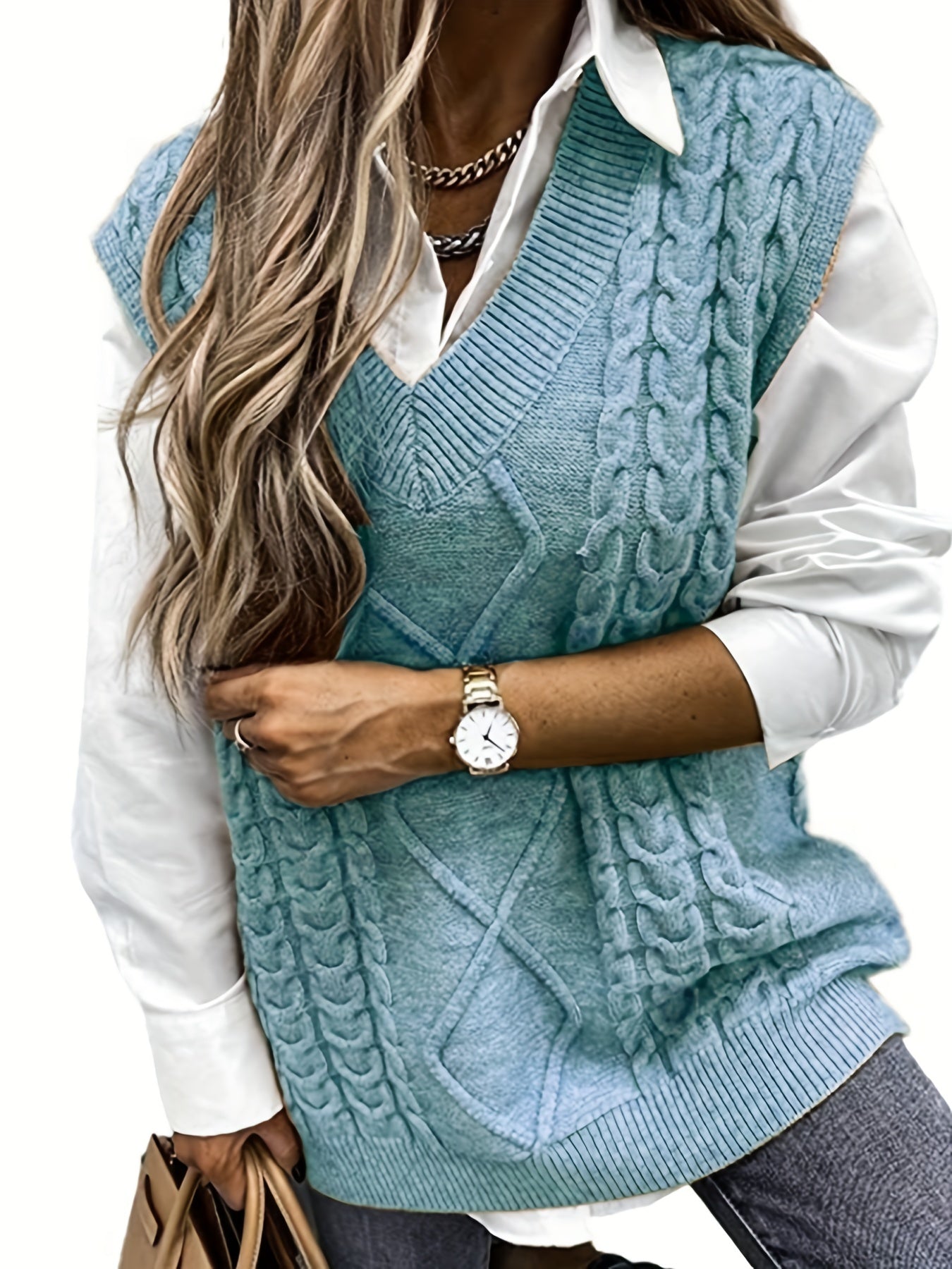 V-Neck Knit Vest: Casual, Comfortable & Chic - Perfect for Spring/Fall, Solid Color, With Mid-Stretch for a Flattering Fit
