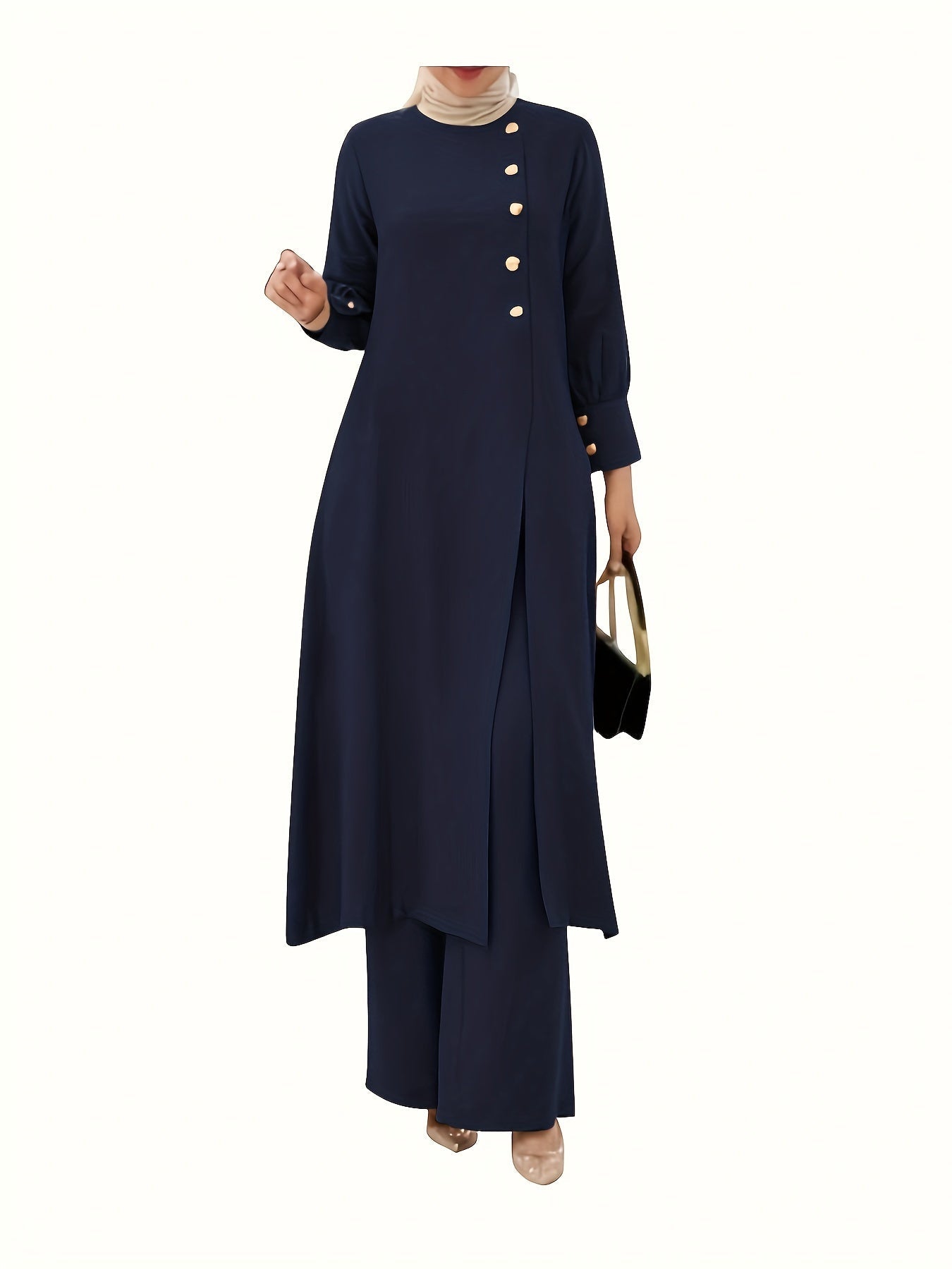 Two-piece Set, Elegant Solid Color Long Sleeve T-shirt & Loose Pants Outfits, Women's Clothing