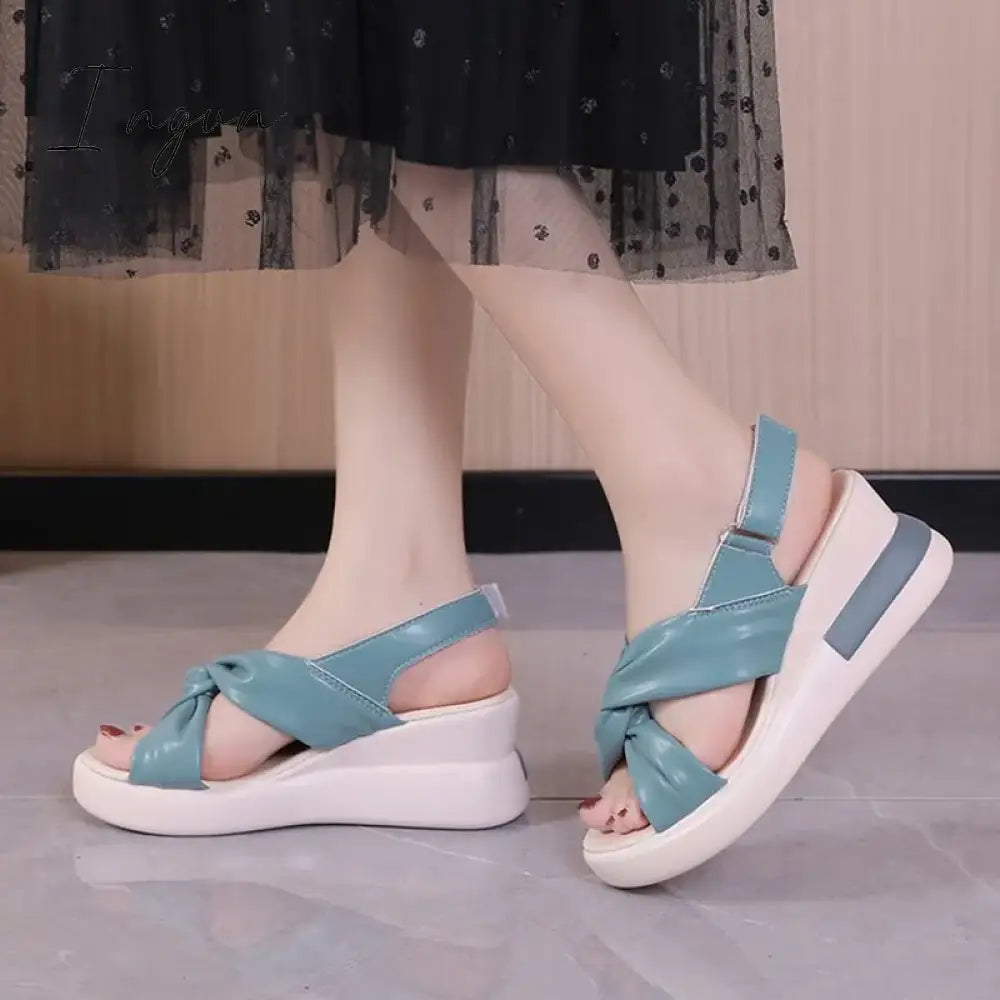 Ingvn - Women's platform wedge Plus size Sandals, soft leather heels, New Summer
