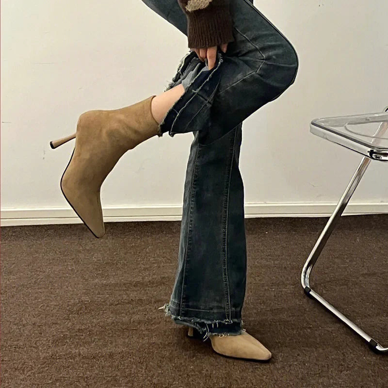 Thin High Heel Women Elastic Socks Short Boots Fashion Side Zippers Slim Ankle Booties Retro Style Autumn Winter Ladies Shoes