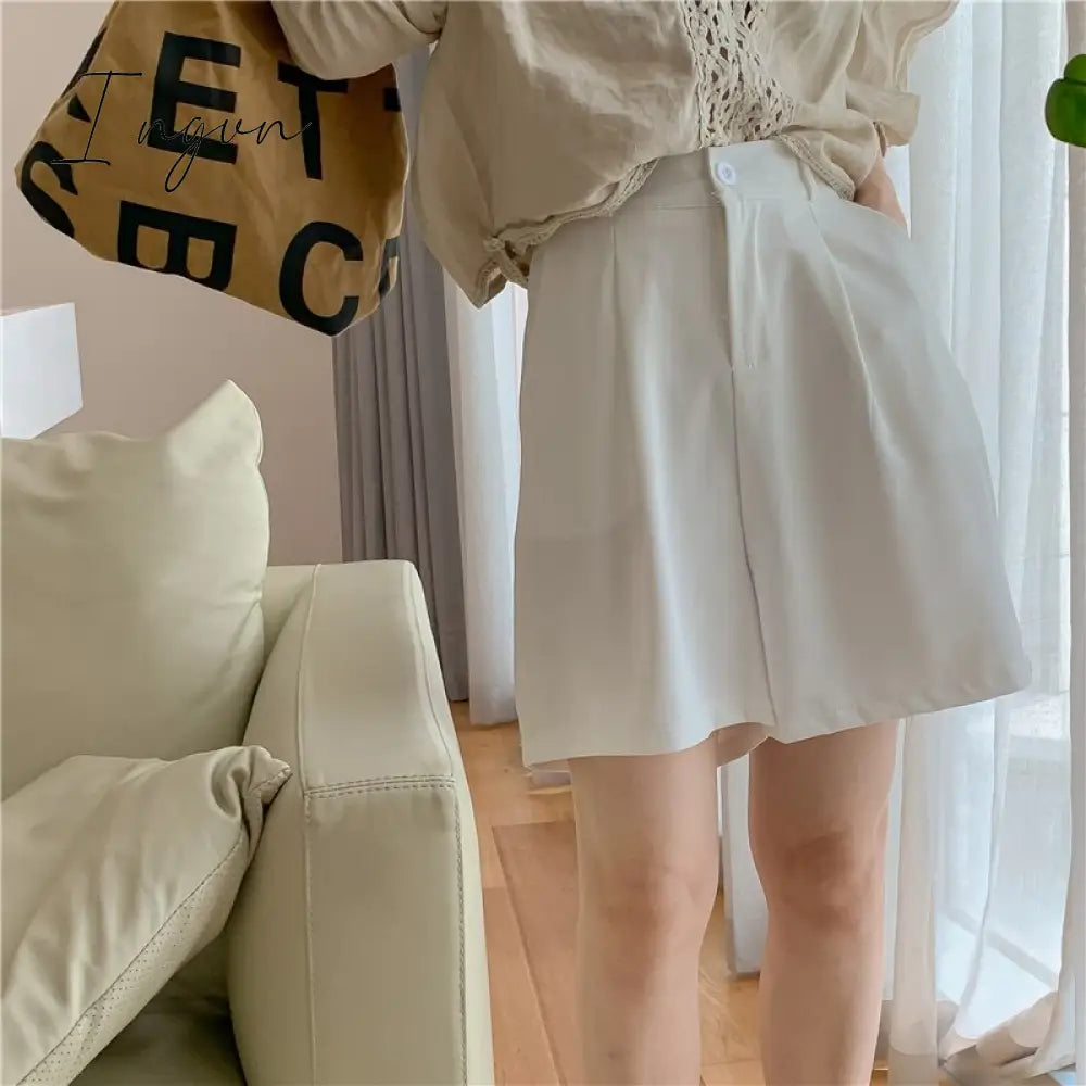 Ingvn - High Waisted Suits Shorts for Women 2023 New Solid Korean Fashion Wide Leg Shorts Office Ladies Casual Baggy Shorts