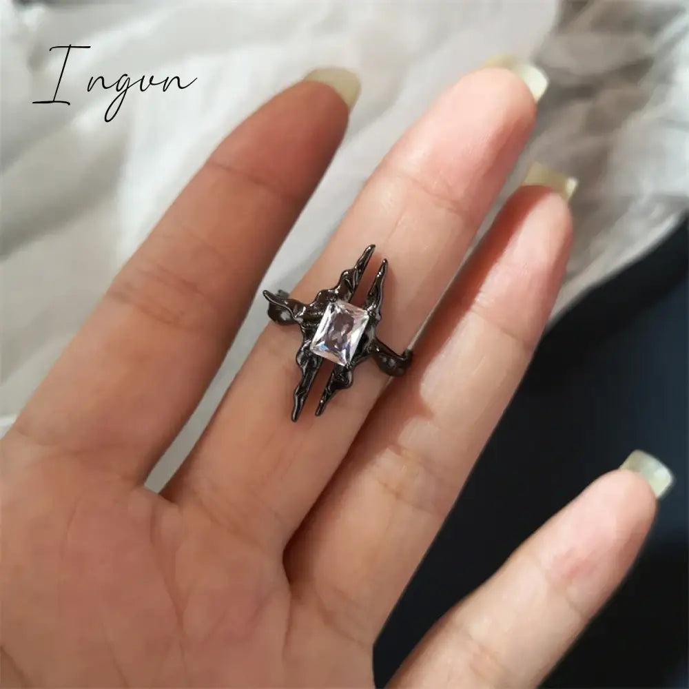 Fashion Gothic Animal Black Zircon Rings Y2K Star Crystal Opal Ring Goth Spider Butterfly Rings for Women Girl Aesthetic Jewelry