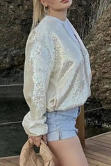 Ingvn - Casual Street Solid Sequins Pocket O Neck Outerwear