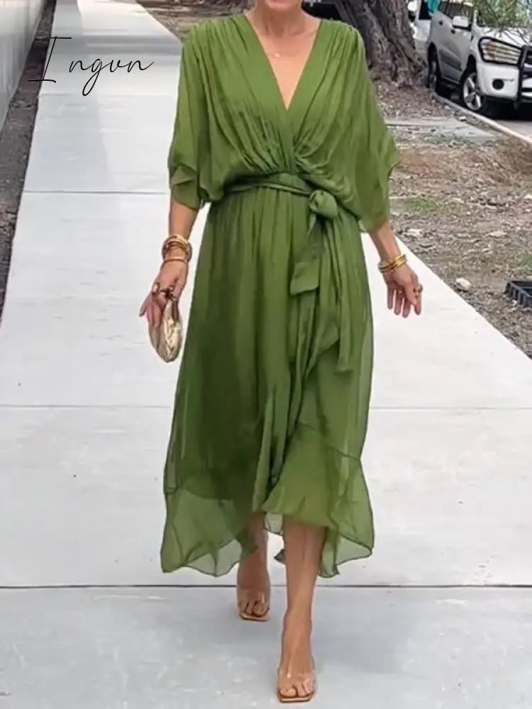 Stylish and elegant V-neck chiffon dress