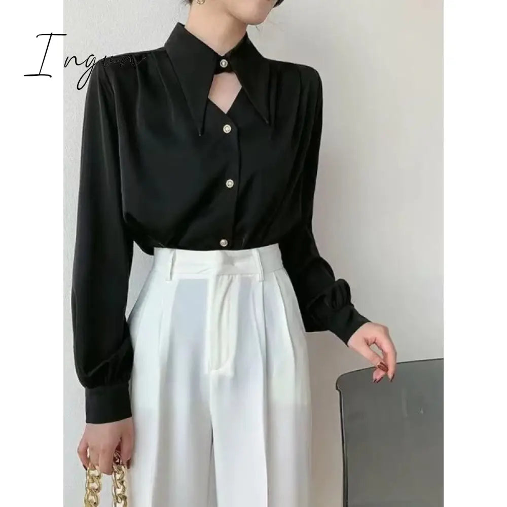 Ingvn - 2023 Spring shirt Elegant OL Chic Turn-down Collar Long Sleeve tops Women's Top Blouse women shirts and blouses Female Clothing