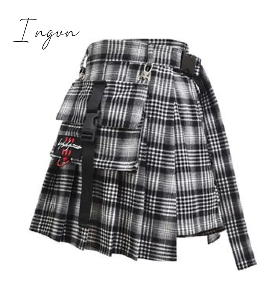 Ingvn - Preppy Style Women Skirts Spring Summer Skirts Female High Waist Lace Up Big Hem Mini Skirt For Girls A-Line Skirt