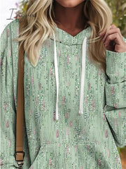 Ingvn - Women's Hoodie Sweatshirt Pullover Basic Drawstring Front Pocket Green Graphic Casual Hoodie Long Sleeve Top Micro-elastic Fall & Winter