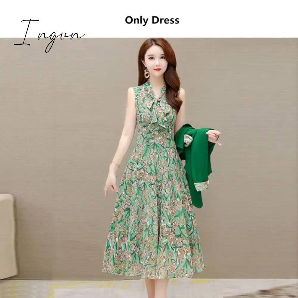 Ingvn - Spring Autumn New Suit Jacket Dress Two-piece Women's Elegant Blazers Floral Long Skirt Set Female Office Professional Wear