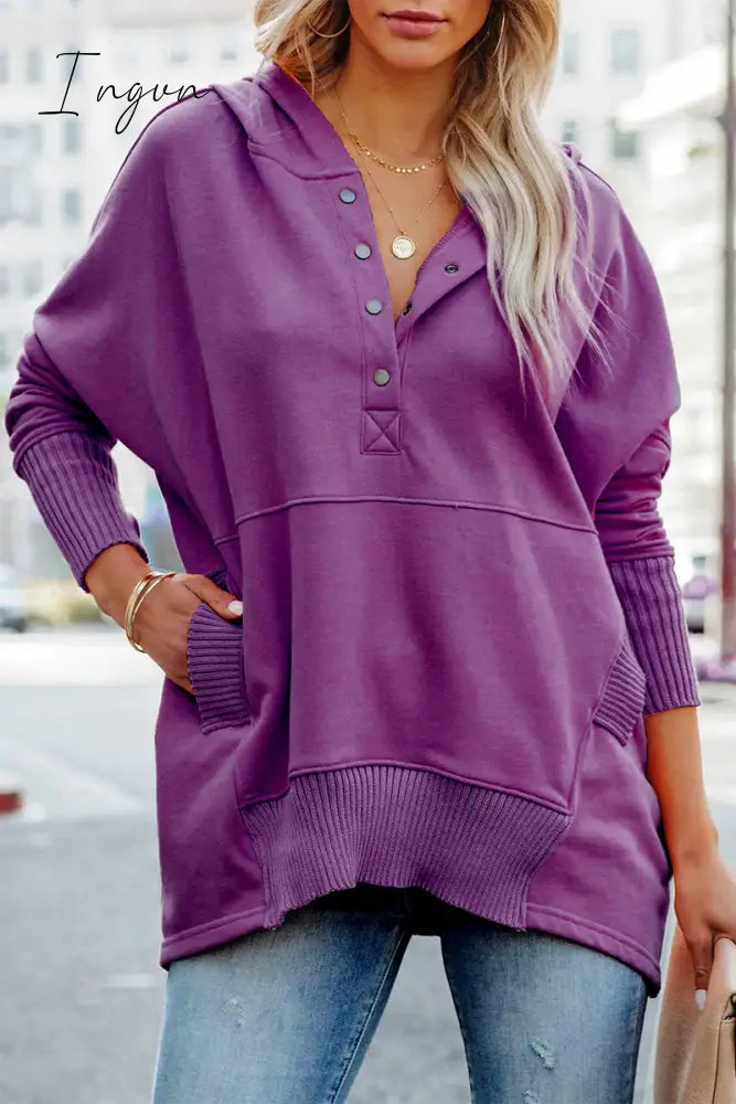 Ingvn - Casual Solid Pocket Buckle Hooded Collar Tops(14 colors)