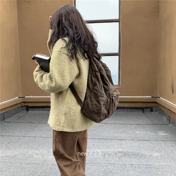Ingvn  Vintage Backpack for Women Preppy Style Canvas Women Rucksack Zipper Casual Medium-Capacity European-American Style Female Bag