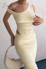 Ingvn - Sexy Simplicity Solid Asymmetrical Oblique Collar Two Pieces