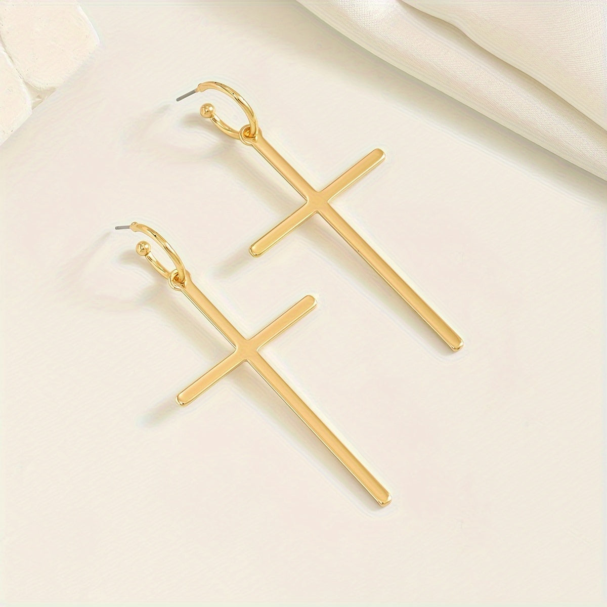 Modern Minimal, Elegant & Chic Cross Dangle Earrings - Minimalist Iron Fashion Statement for Casual Attire
