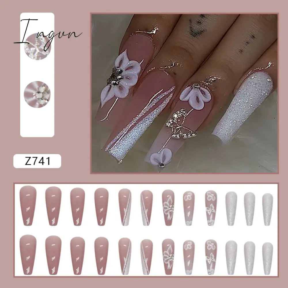 24pcs/Box Gradient Nail Art Patches False Nails Short Square Nail Blue Starry Glitter Teardrop Diamond Fake Nail Tips