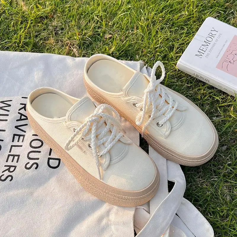 Ingvn  Shoes Mules Women's Slippers and Ladies Sandals Job Off White Summer  Rubber Slides High Up To 5cm Heel with Bow Round Toe F