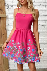 Ingvn - Floral Spaghetti Strap Mini Dress