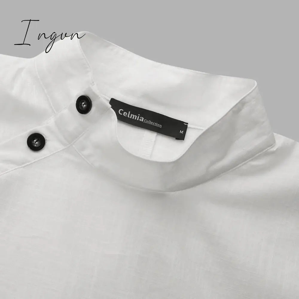 Ingvn - New Stylish Tunic Tops Plus Size Women Short Sleeve Summer Blouses Buttons Solid Cotton Linen Tops Casual Loose Blusas Femme