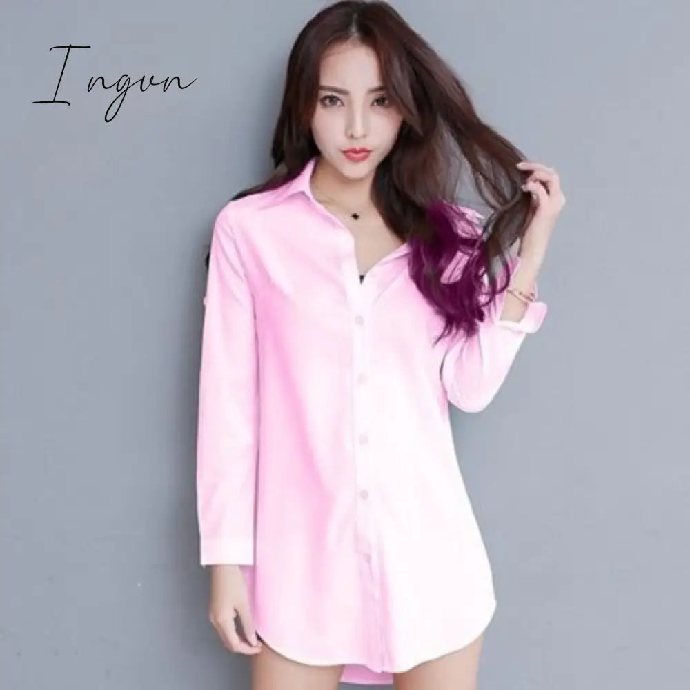 Ingvn - My NewIn 4XL 5XL Plus Size Women Blouse Shirt Long Sleeve White Solid Loose Long Version Casual Top