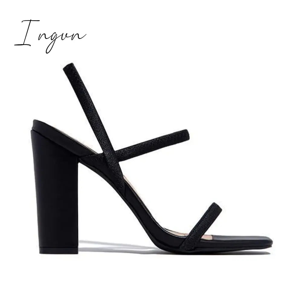 Ingvn - Elastic Straps Squared Toe Chunky Heels