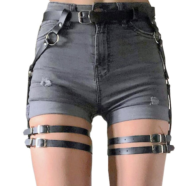 Punk Black Leather Sword Belt Waist Garter Handmade Body Bondage Sexy Leg Suspenders Harness Stockings Belts For Women