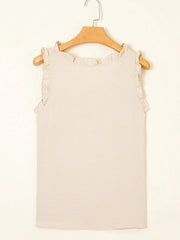 Texture Ruffle Trim V-Neck Tank Top