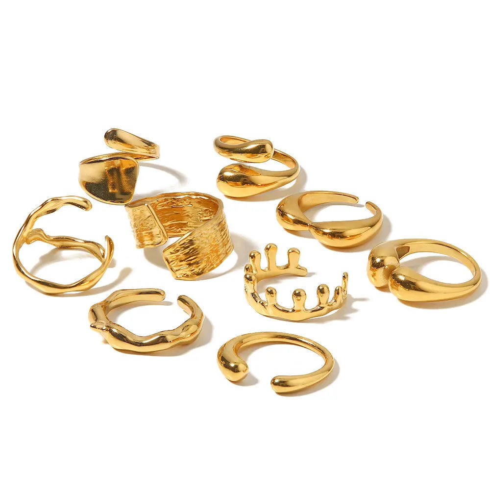 INGVN  Fashion Stainless Steel Waterproof Open Ring Personality Charms PVD Real Gold 18K Plated Trendy Jewelry for Women