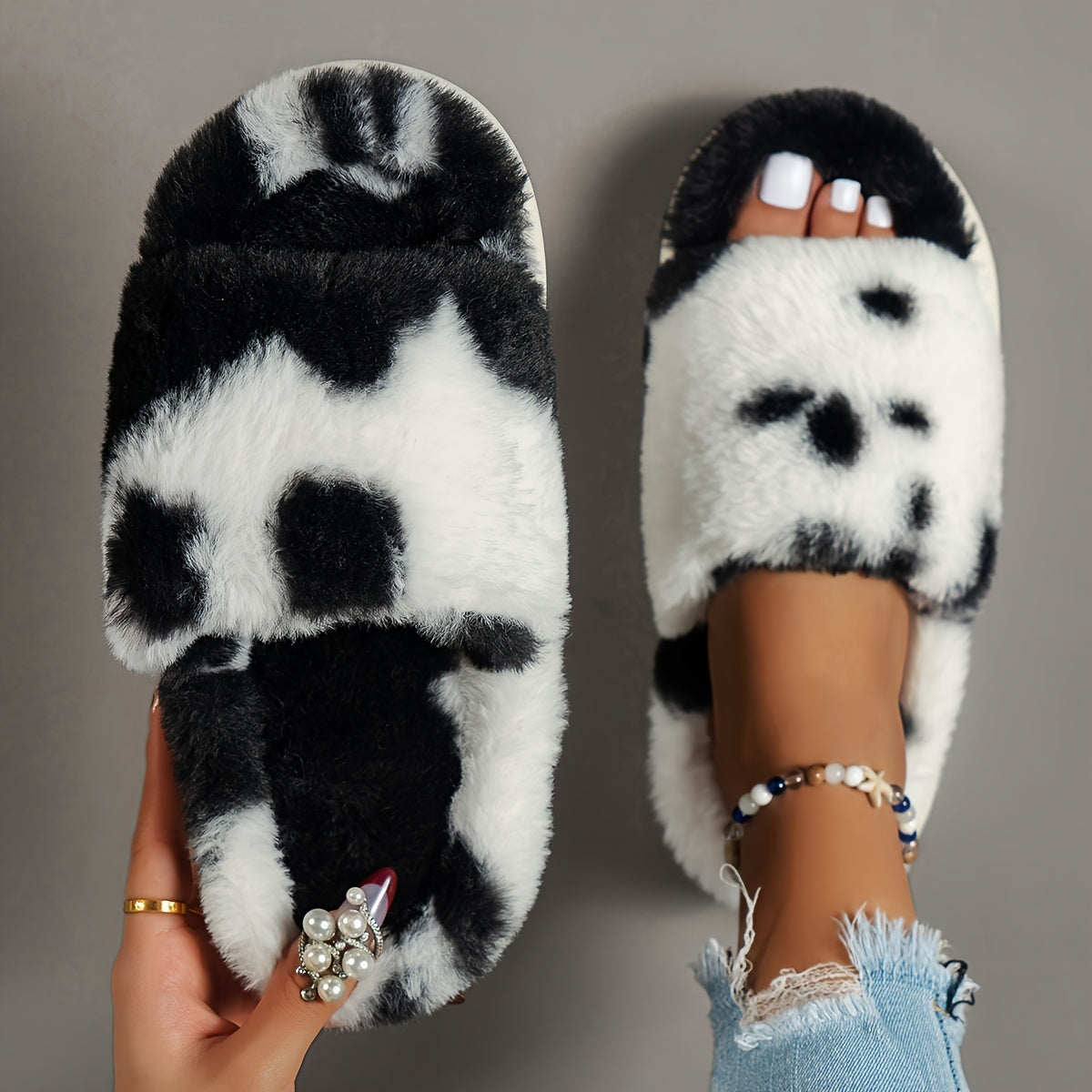 CozyPlus Furry House Slippers - Slippers with Single Band Open Toe Platform, Fuzzy Comfy Warm Design for Home Relaxation - Perfect for Cold Winter Days