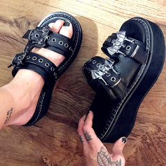 INGVN    2026 Brand Black Gothic Vampire Cosplay Comfy Sole Heels Summer Fashion Platform Sandals Shoes Women Slipper Outdoor