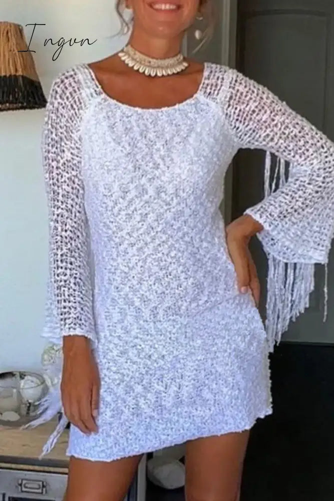 Ingvn - Sexy Solid Tassel Hollowed Out O Neck Wrapped Skirt Dresses