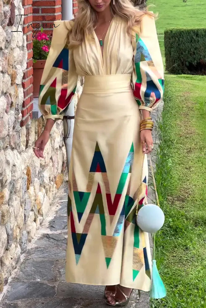 Casual Geometric Printing V Neck Printed Dress Dresses