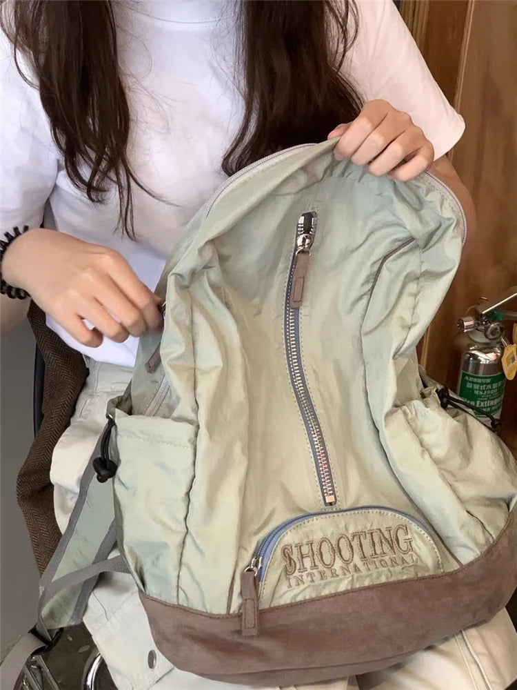 INGVN  Japanese Y2k Aesthetic Letter Embroidery Bags Women Korean Ins Vintage High-capacity Schoolbags College Student Casual Backpacks