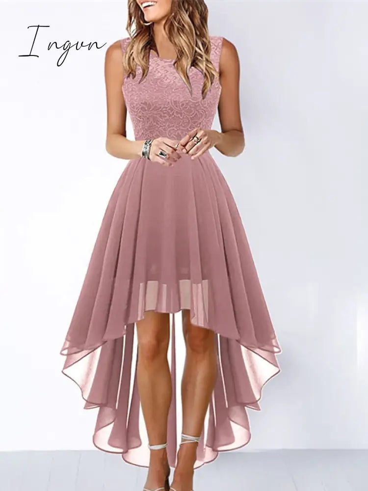 Ingvn - Women‘s Cocktail Party Dress Lace Dress Swing Dress Long Dress Maxi Dress Black Pink Wine Sleeveless Pure Color Lace Fall Spring Summer Crew Neck Fashion 2023 S M L XL XXL 3XL