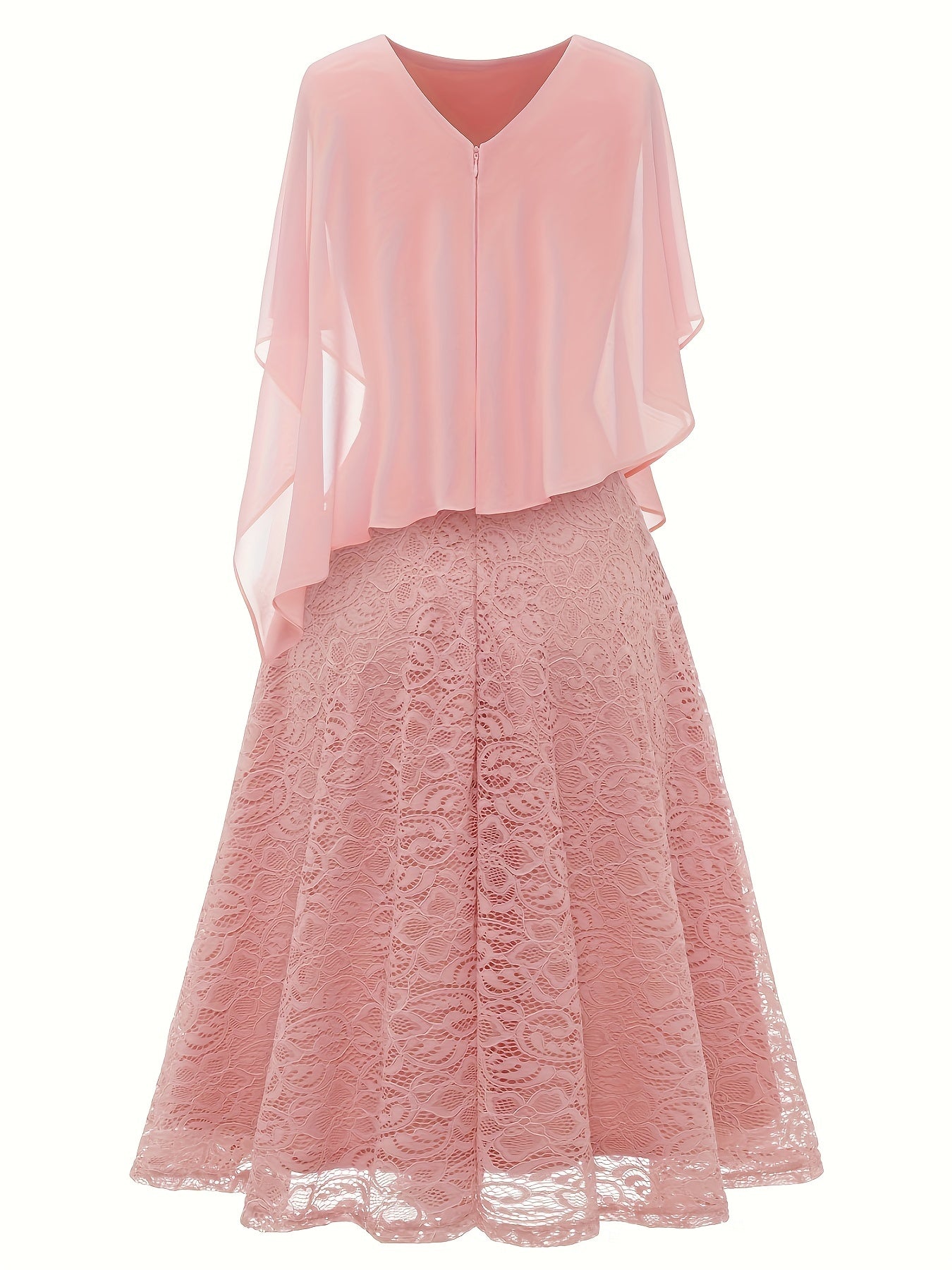 Solid Lace Chiffon Maxi Dress, Elegant Short Sleeve Dress For Wedding Party, Women's Clothing