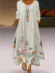 Ingvn - Women‘s Long Dress Maxi Dress White Yellow Pink Long Sleeve Floral Print Summer Spring Fall Crew Neck Summer Dress Regular Fit 2023 S M L XL XXL 3XL 4XL 5XL