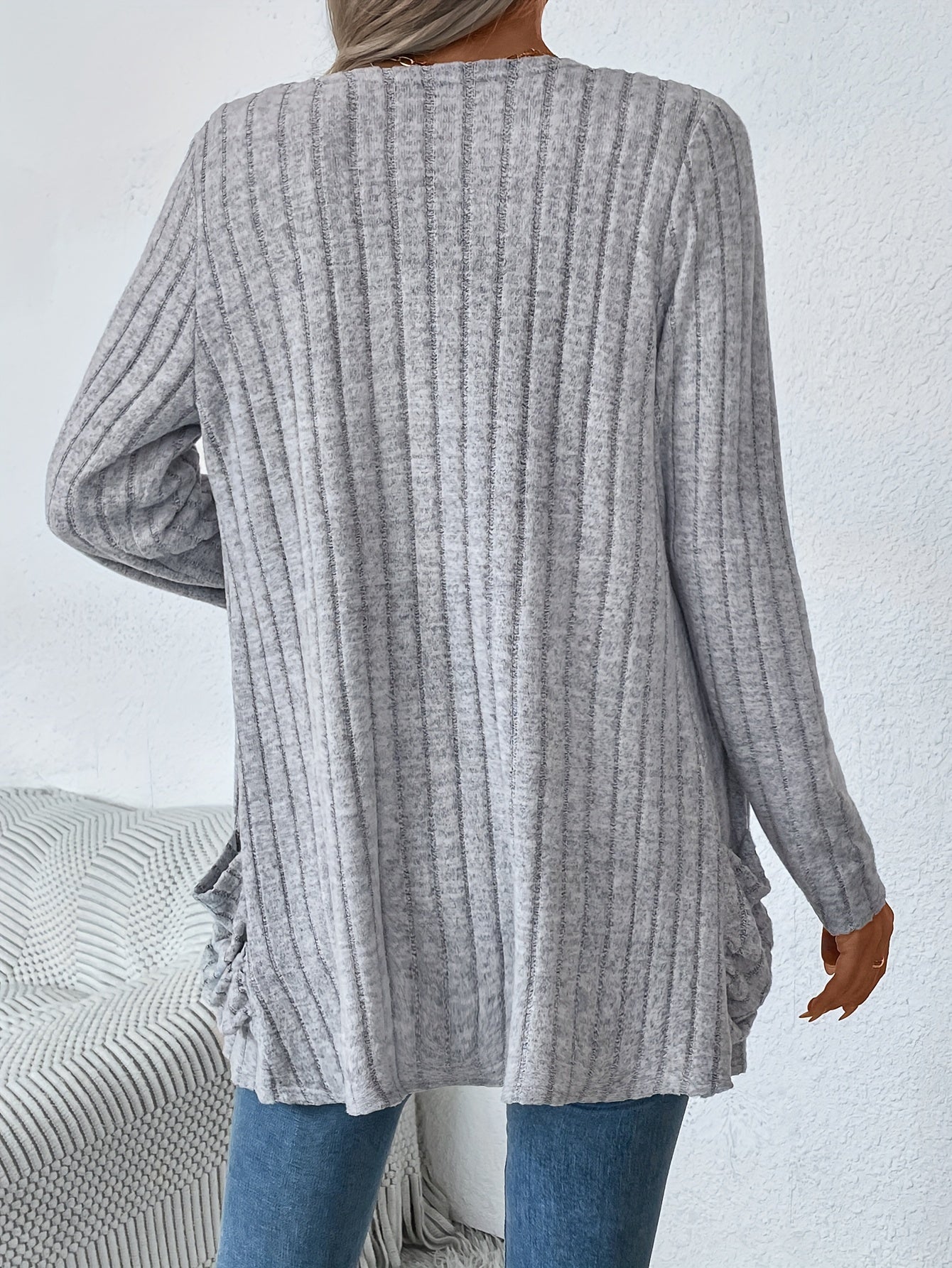 Cozy Ribbed Cardigan - Casual Jackets for Women with Dual Pockets and Long Sleeves for Spring and Fall - Soft, Open Front, and Versatile