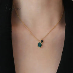 New Fashion Simple Green Black Agate Pendant Necklace for Women Exquisite Stainless Steel Chain Elegant Party Jewelry Gifts