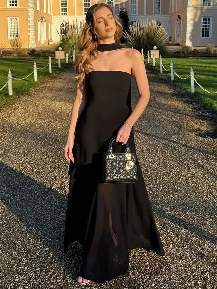 Summer Female With Ribbon Long Dress Elegant Mesh Backless Patchwork Slim Fashion Party Dress Gown Women's Bodycon Dress
