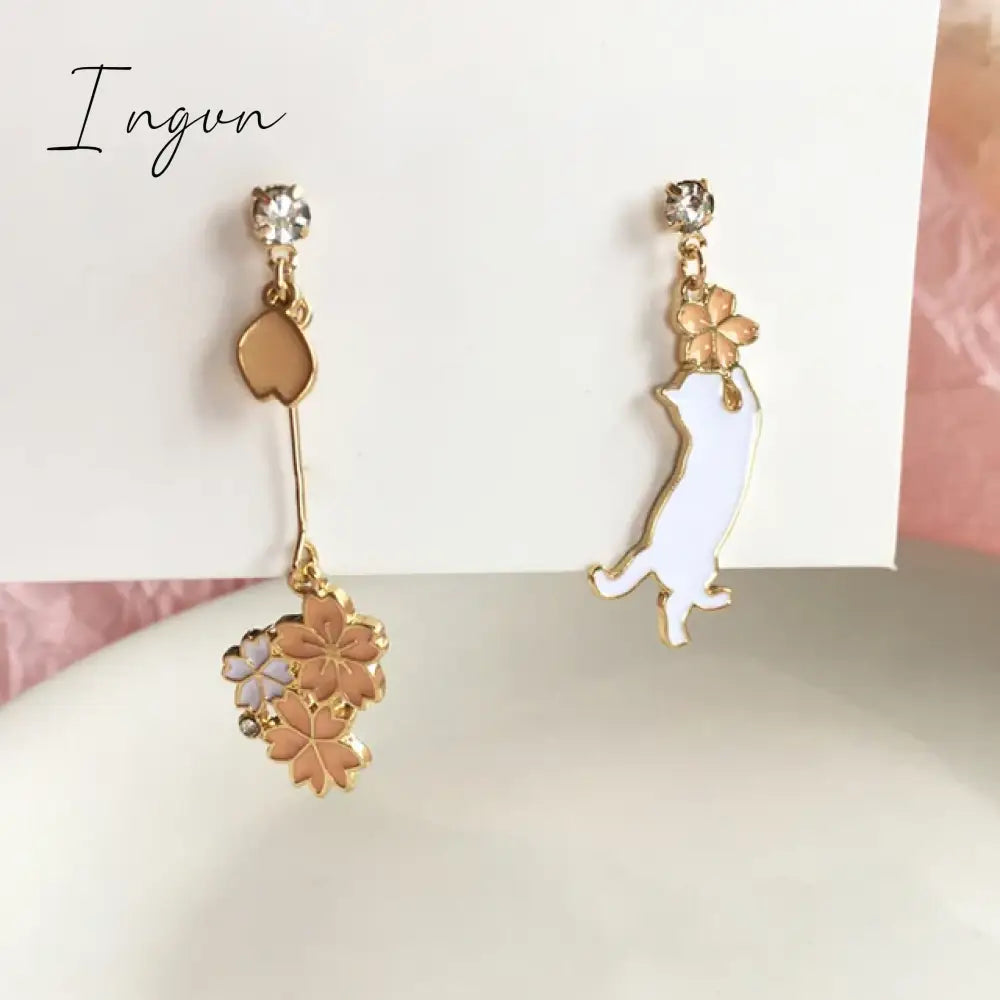 Korean Style Flower Cute Animal Dangle Earrings For Women Moon Stars Kitten Rabbit Balloon Asymmetric Earring Party Jewelry Gift